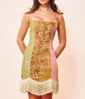strapless upholstery tapestry corset mini dress fringe lace detail