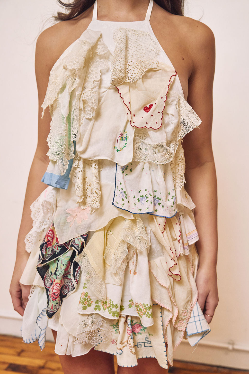 tie neck halter handkerchief doily mini dress 